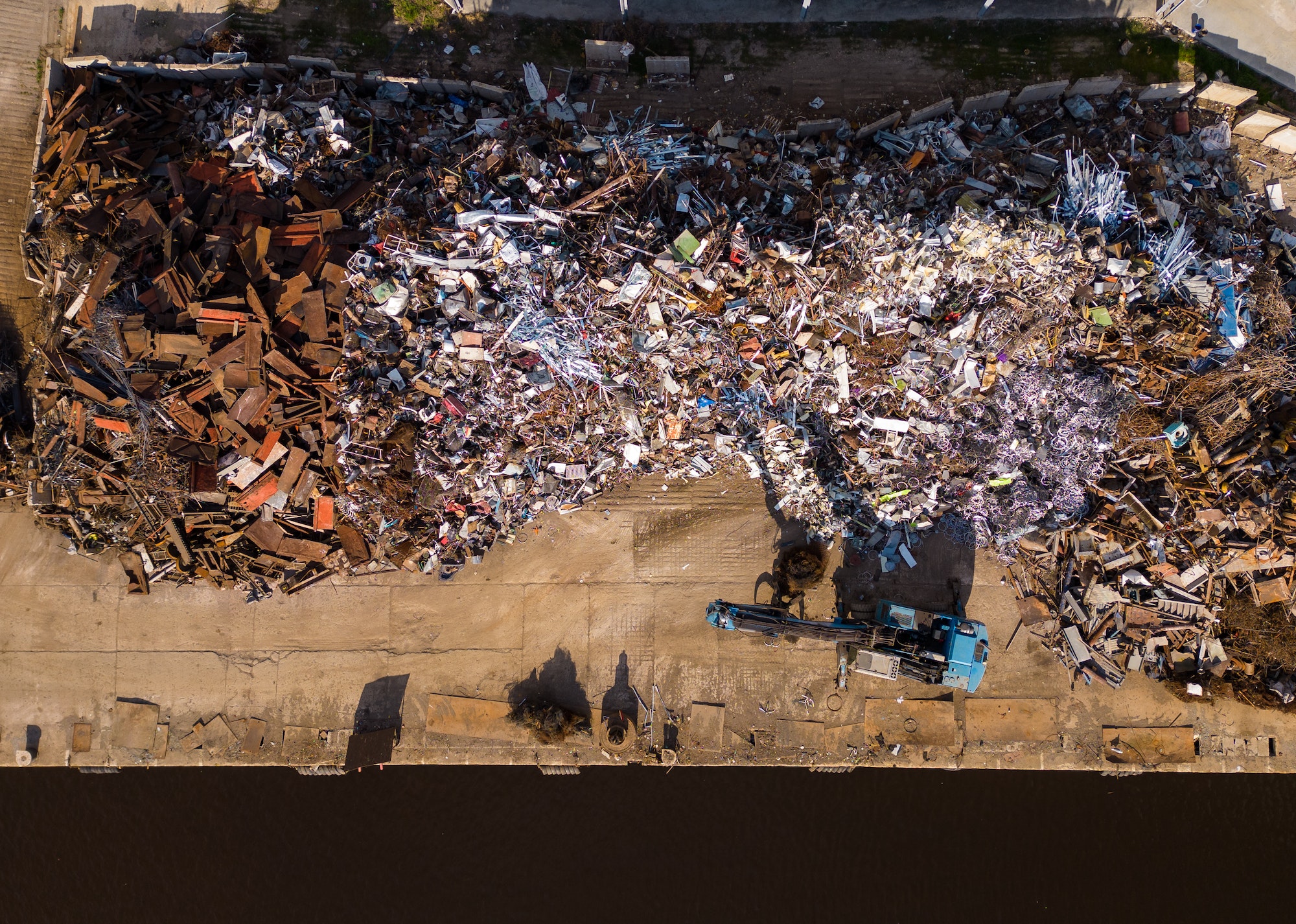 Aerial view of a scrap metal recycling facility.